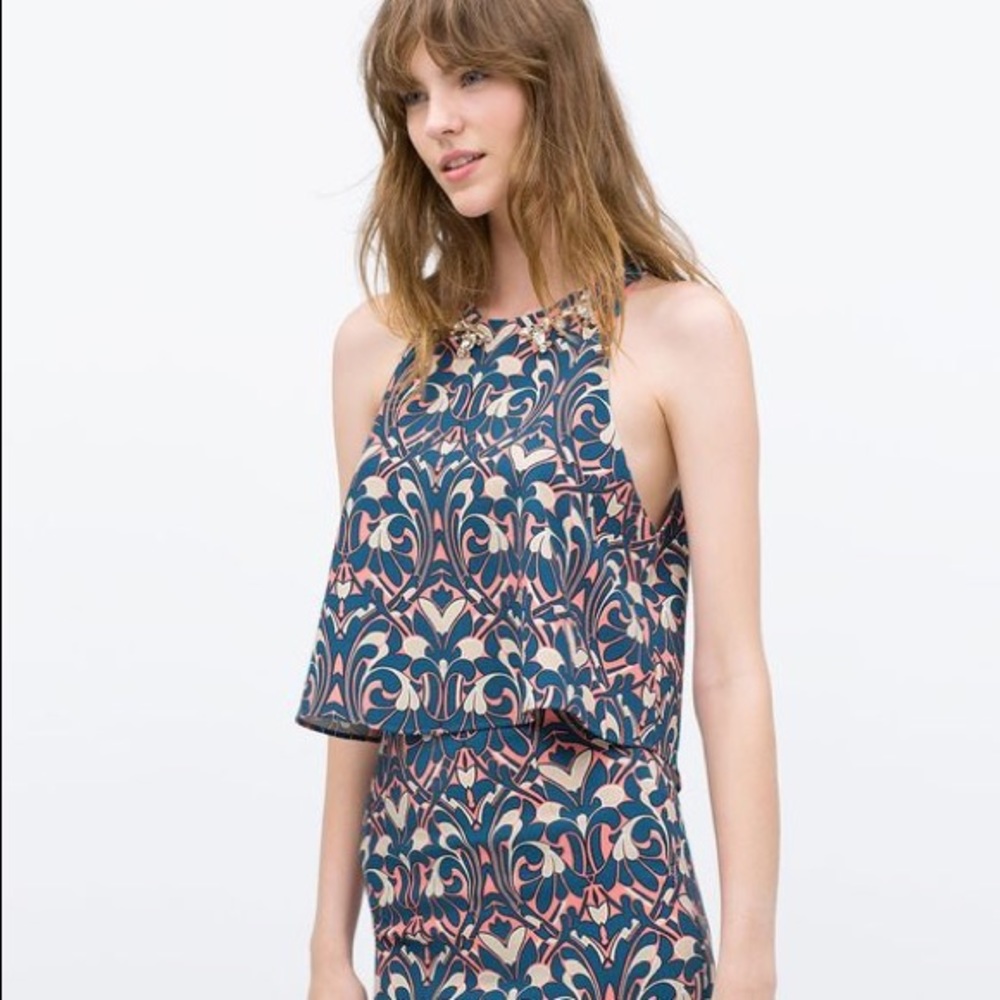 Zara Woman Halter Neck Top with Jewel Detail Size S